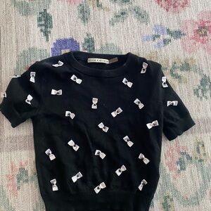 Alice + Olivia Black Tee with White Bows